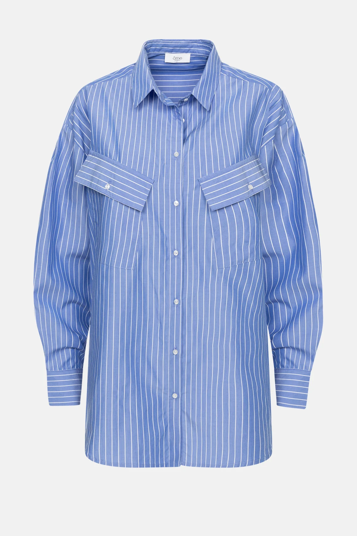 Chemise oversize en coton Marin | Bleu et blanc - Image 1